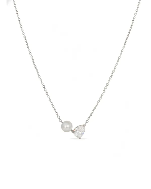 White_And_Silver_Sterling_Rhodium_Plated_Pearl_Pear_Necklace_For_Women