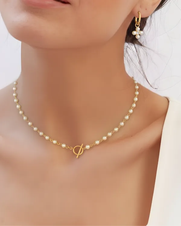 Gold_And_White_Sterling_Silver_Plated_Pearl_Chain_Necklace_For_Women