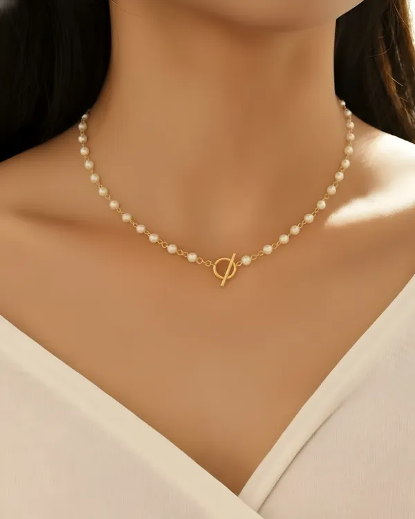 Gold_And_White_Sterling_Silver_Plated_Pearl_Chain_Necklace_For_Women