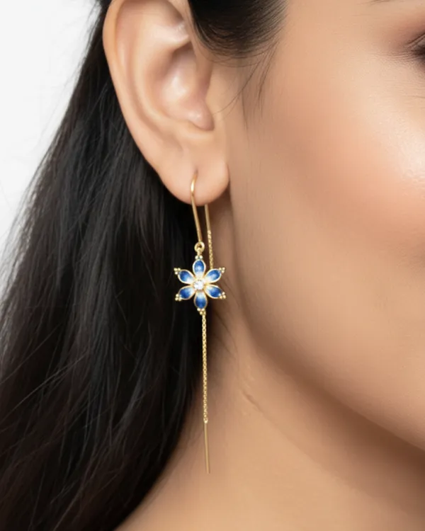 Floral_Blue_Enamel_Gold_Plated_Sterling_Silver_Phool_Sui_Dhaga_Earrings_For_Women