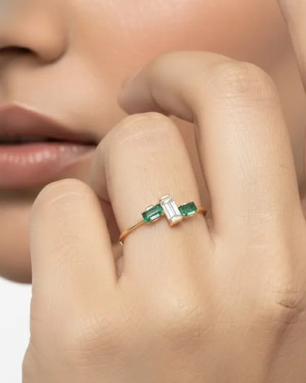Green_And_Silver_Sterling_Gold_Plated_Baguette_Trio_Ring_For_Women