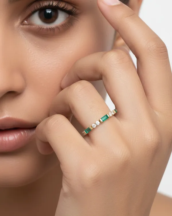 Green_And_Gold_Plated_Sterling_Silver_Emerald_Baguette_Band_Ring_For_Women