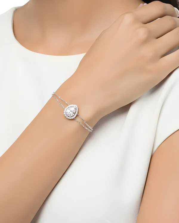 Silver_And_White_Rhodium_Plated_Sterling_Pear_Elegance_Chain_Bracelet_For_Women