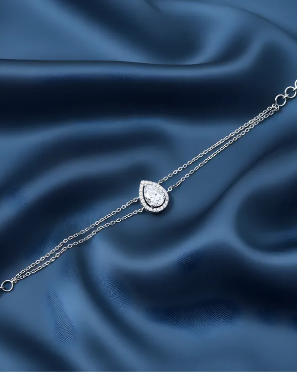 Silver_And_White_Rhodium_Plated_Sterling_Pear_Elegance_Chain_Bracelet_For_Women
