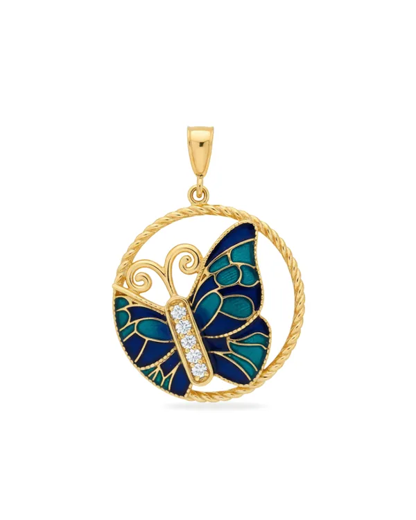 Blue_And_Green_Gold_Plated_Sterling_Silver_Enamel_Titli_Pendant_For_Women