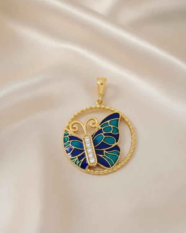 Blue_And_Green_Gold_Plated_Sterling_Silver_Enamel_Titli_Pendant_For_Women