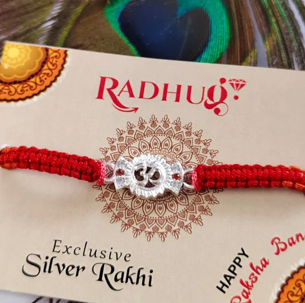 Pack_Of_1_Silver_Om_Charm_Red_Pink_Thread_Rakhi