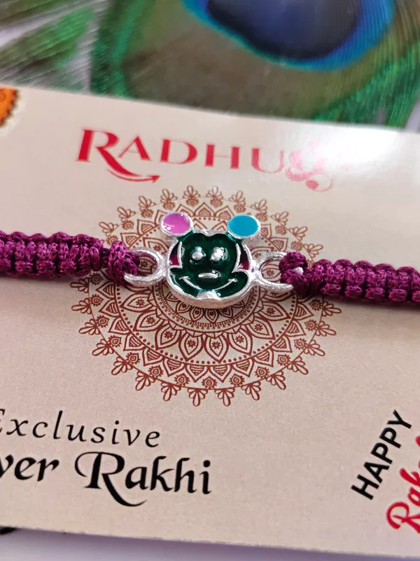 Pack_Of_1_Purple_Silk_Thread_Silver_Mickey_Mouse_Charm_Kids_Rakhi
