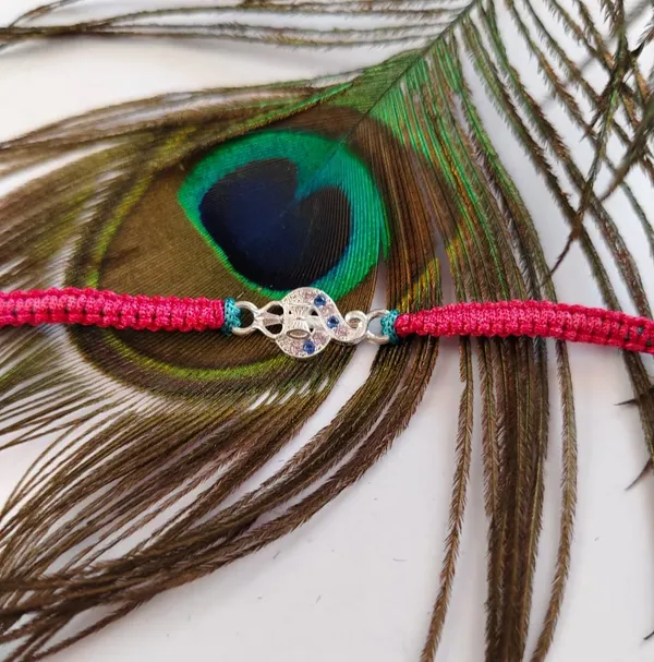 Pack_Of_1_Silver_Trishul_Damru_Charm_Pink_Blue_Braided_Thread_Rakhi