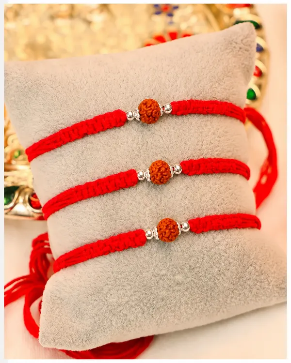 Pack_Of_3_925_Silver_Balls_Buds_Rudraksha_Braided_Red_Thread_Rakhi