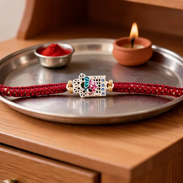 Pack_Of_1_Maroon_Thread_Silver_Ganesha_Charm_Rakhi