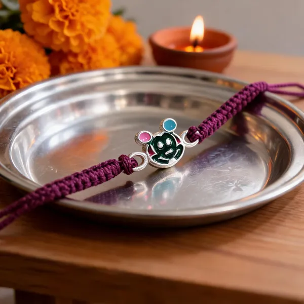 Pack_Of_1_Purple_Silk_Thread_Silver_Mickey_Mouse_Charm_Kids_Rakhi