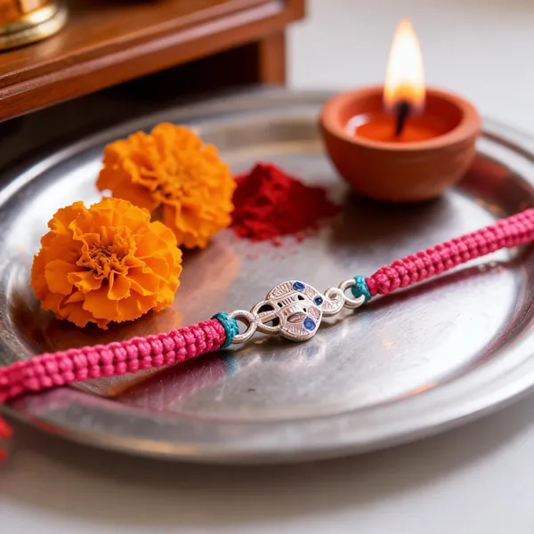 Pack_Of_1_Silver_Trishul_Damru_Charm_Pink_Blue_Braided_Thread_Rakhi