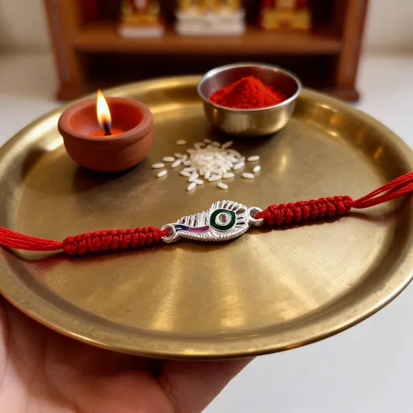 Pack_Of_1_Sterling_Silver_Mor_Pankh_Charm_Red_Thread_Rakhi