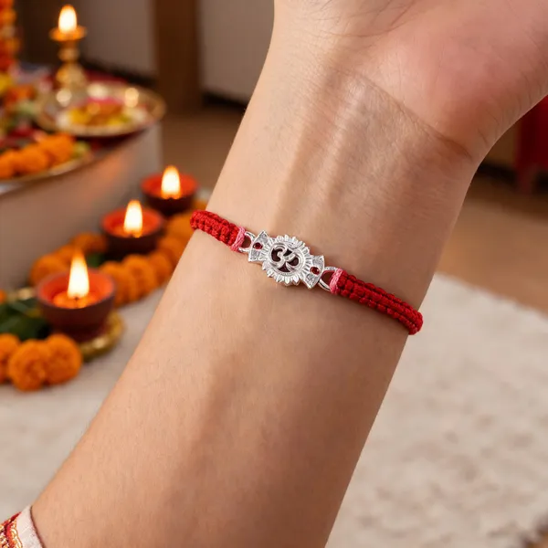 Pack_Of_1_Silver_Om_Charm_Red_Pink_Thread_Rakhi