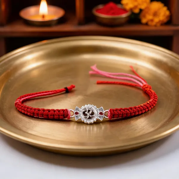 Pack_Of_1_Silver_Om_Charm_Red_Pink_Thread_Rakhi