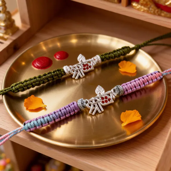 Silver_Bansuri_Shree_Red_Stone_Charm_Thread_Rakhi_(Single_Piece)