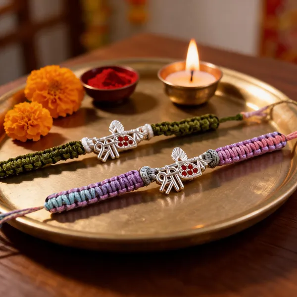 Silver_Bansuri_Shree_Red_Stone_Charm_Thread_Rakhi_(Single_Piece)