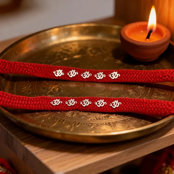 Pack_Of_1_Silver_Om_Charm_Rakhi_With_Red_Braided_Thread