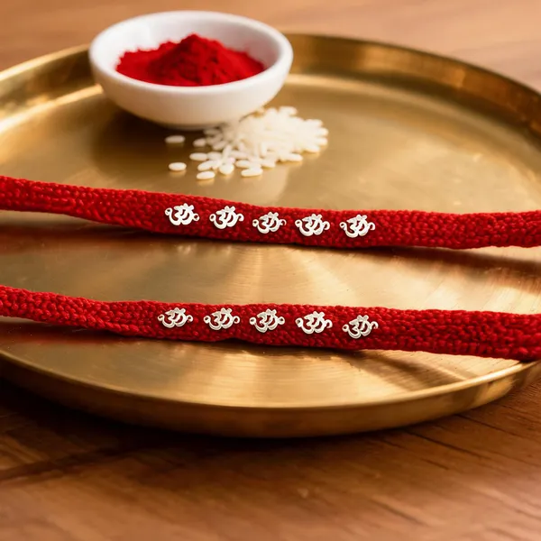 Pack_Of_1_Silver_Om_Charm_Rakhi_With_Red_Braided_Thread