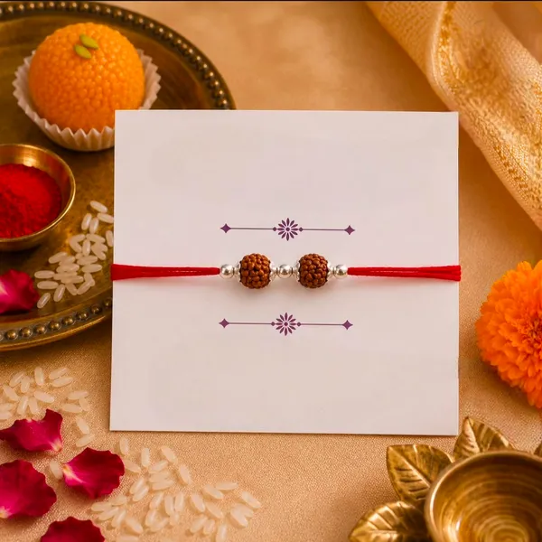 Twin_Rudraksha_Silver_Beads_Red_Thread_Rakhi_(single_piece)