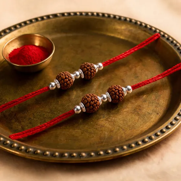 Twin_Rudraksha_Silver_Beads_Red_Thread_Rakhi_(single_piece)
