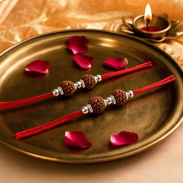 Twin_Rudraksha_Silver_Beads_Red_Thread_Rakhi_(single_piece)