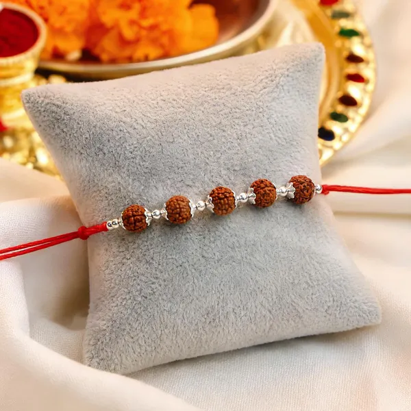 Pack_Of_1_925_Silver_5-Bead_Rudraksha_Red_Kalawa_Thread_Rakhi