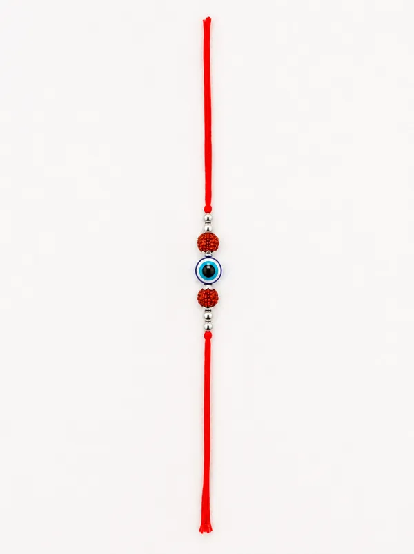 Pack_Of_1_Silver_Evil_Eye_Rudraksha_Red_Cotton_Thread_Rakhi
