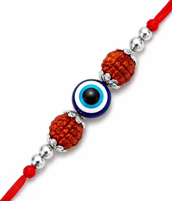 Pack_Of_1_Silver_Evil_Eye_Rudraksha_Red_Cotton_Thread_Rakhi