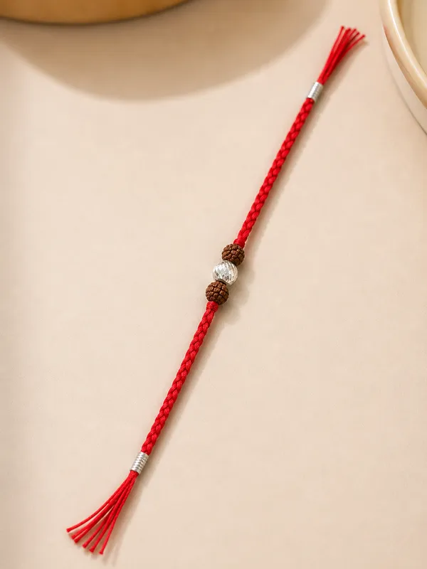 Pack_Of_1_Silver_Ball_Rudraksha_Braided_Red_Thread_Rakhi