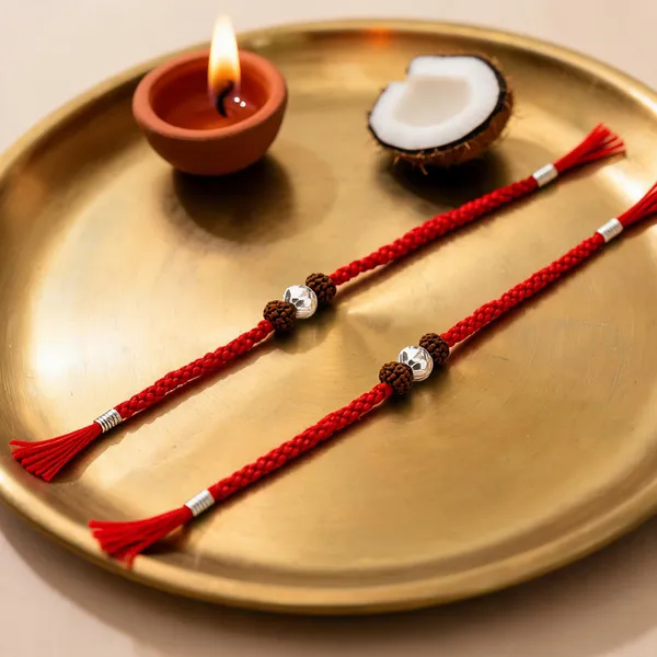 Pack_Of_1_Silver_Ball_Rudraksha_Braided_Red_Thread_Rakhi