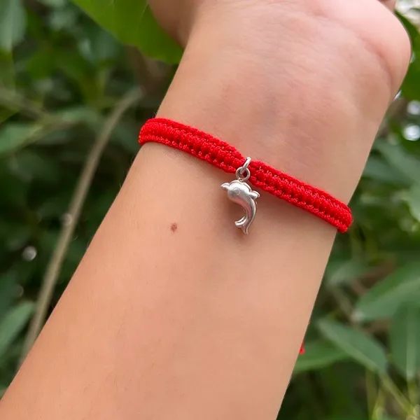 Pack_Of_1_925_Silver_Dolphin_Charm_Braided_Red_Cotton_Thread_Rakhi