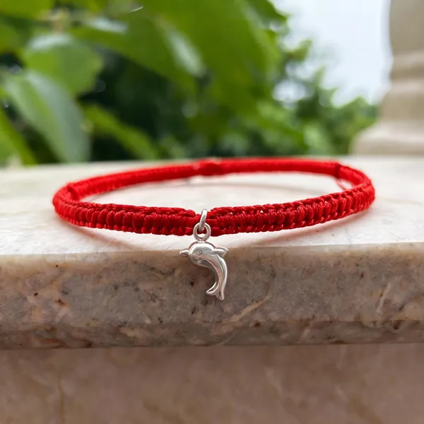 Pack_Of_1_925_Silver_Dolphin_Charm_Braided_Red_Cotton_Thread_Rakhi