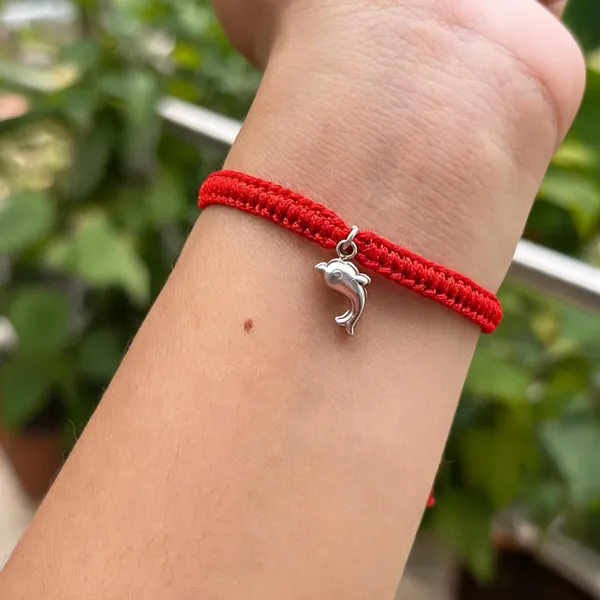 Pack_Of_1_925_Silver_Dolphin_Charm_Braided_Red_Cotton_Thread_Rakhi