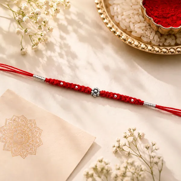 Pack_Of_1_925_Silver_Antique_Flower_Motif_Red_Mauli_Zari_Dori_Rakhi