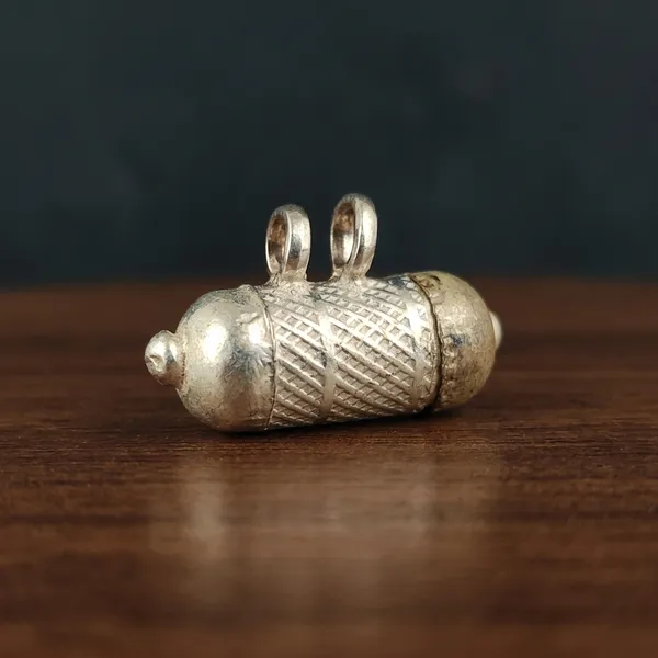 Sterling_Silver_Round_Shaped_Amulet_Pendant_Small_Tabiz,_Mantra_Box,_Silver_Tabiz_/Pure_Silver_Textured_Cylinder_Amulet_Pendant