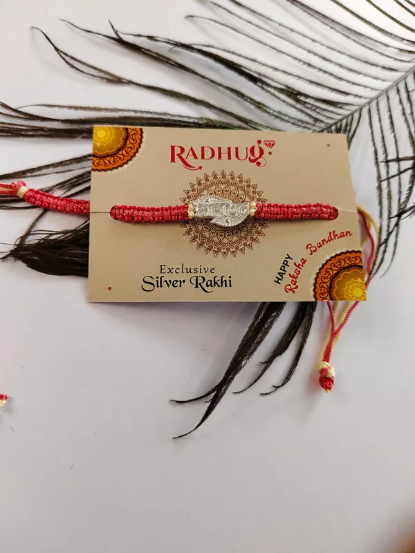 Pack_Of_1_Silver_Mahadev_Leaf_Charm_Pink_Yellow_Braided_Thread_Rakhi