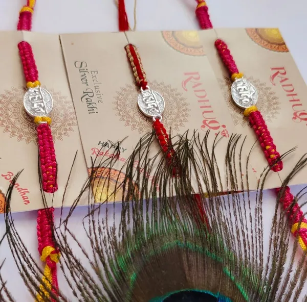Pack_Of_1_Silver_Mahadev_Name_Charm_Multicolor_Thread_Rakhi