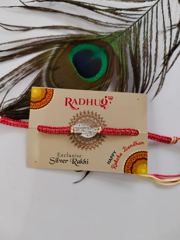 Pack_Of_1_Silver_Mahadev_Leaf_Charm_Pink_Yellow_Braided_Thread_Rakhi