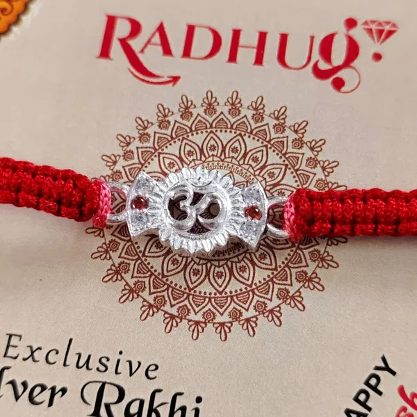Pack_Of_1_Silver_Om_Charm_Red_Pink_Thread_Rakhi