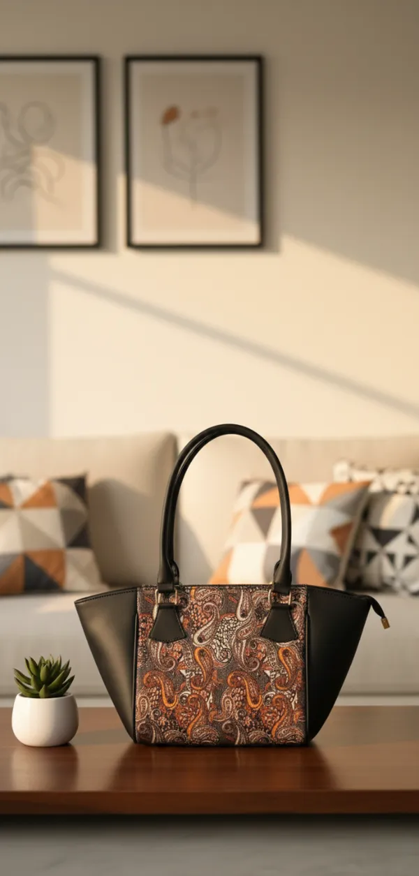 Black_&_Brown_Pu_Leather_Hand_Bag_For_Women