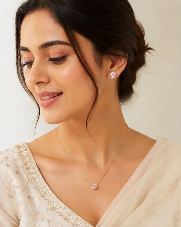 Juhi_18K_Gold_Plated_Anti_Tarnish_Pink_Solitaire_Necklace_Set_For_Women