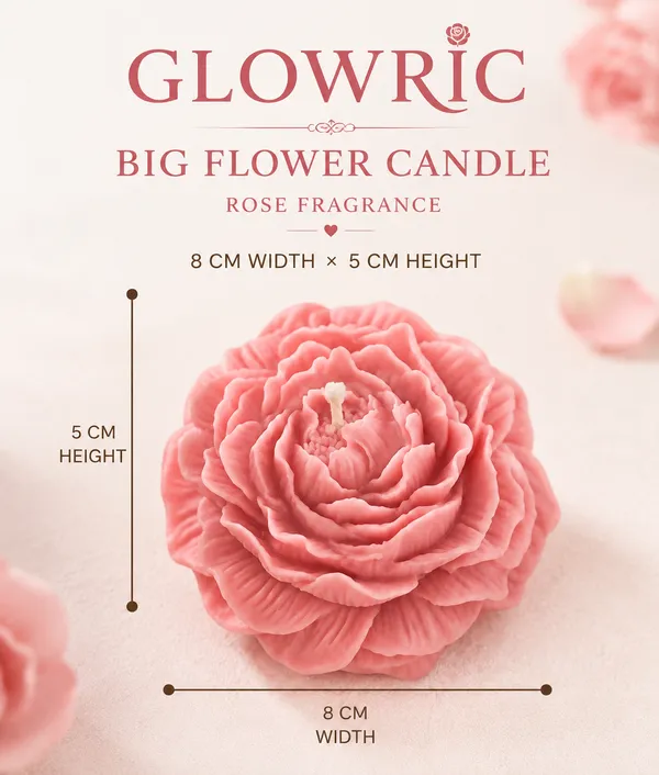 GLOWRIC_Big_Flower_Candles_Set_of_2_|_Handmade_Rose_Fragrance_Soy_Wax_Scented_Candles_|_Light_Pink_Floral_Decorative_Candles_for_Home_Decor,_Gifting_&_Special_Occasions