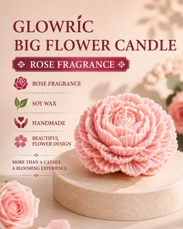GLOWRIC_Big_Flower_Candles_Set_of_2_|_Handmade_Rose_Fragrance_Soy_Wax_Scented_Candles_|_Light_Pink_Floral_Decorative_Candles_for_Home_Decor,_Gifting_&_Special_Occasions