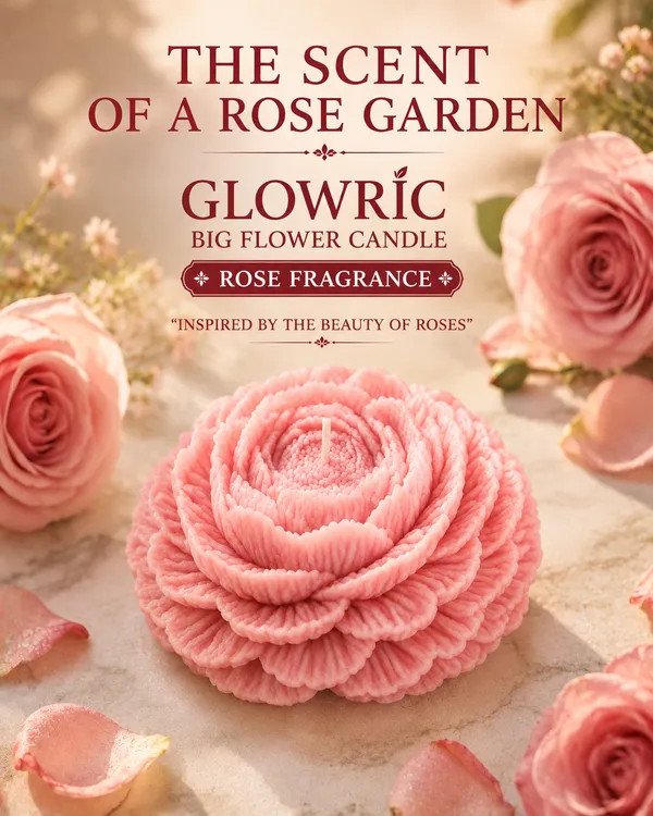 GLOWRIC_Big_Flower_Candles_Set_of_2_|_Handmade_Rose_Fragrance_Soy_Wax_Scented_Candles_|_Light_Pink_Floral_Decorative_Candles_for_Home_Decor,_Gifting_&_Special_Occasions