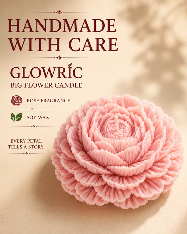 GLOWRIC_Big_Flower_Candles_Set_of_2_|_Handmade_Rose_Fragrance_Soy_Wax_Scented_Candles_|_Light_Pink_Floral_Decorative_Candles_for_Home_Decor,_Gifting_&_Special_Occasions