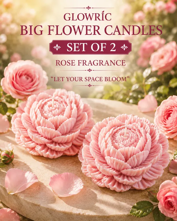 GLOWRIC_Big_Flower_Candles_Set_of_2_|_Handmade_Rose_Fragrance_Soy_Wax_Scented_Candles_|_Light_Pink_Floral_Decorative_Candles_for_Home_Decor,_Gifting_&_Special_Occasions
