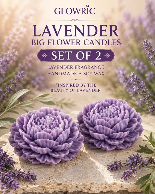 GLOWRIC_Lavender_Big_Flower_Candles_Set_of_2_|_Handmade_Soy_Wax_Scented_Candles_|_Floral_Decorative_Candles_for_Home_Decor,_Gifting_&_Special_Occasions