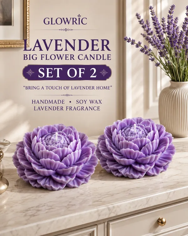 GLOWRIC_Lavender_Big_Flower_Candles_Set_of_2_|_Handmade_Soy_Wax_Scented_Candles_|_Floral_Decorative_Candles_for_Home_Decor,_Gifting_&_Special_Occasions